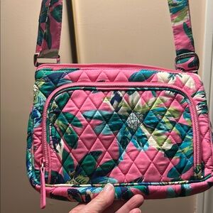 Vera Bradley Pink and Green Quilted Crossbody Bag